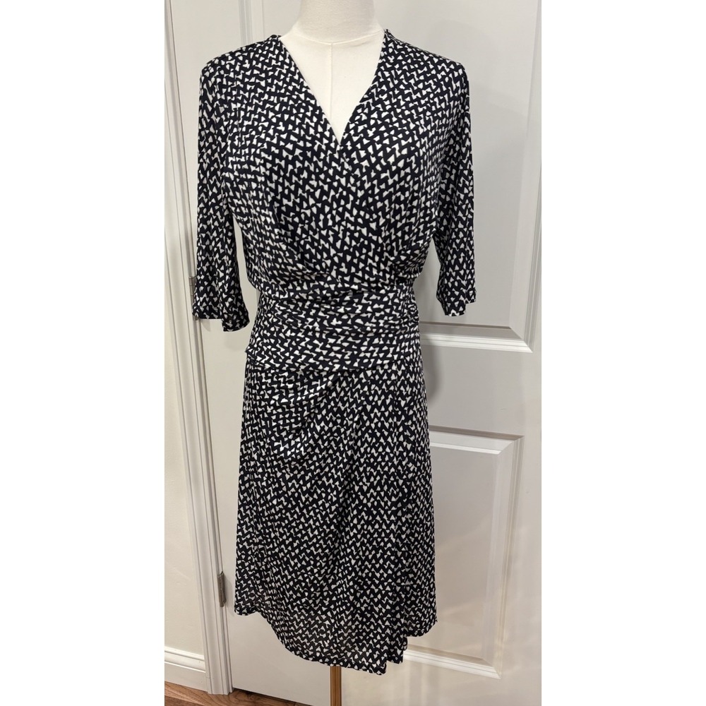 Max Mara Black White Faux Wrap Dress Short Sleeve Women's 46 US 12 Made In Italy